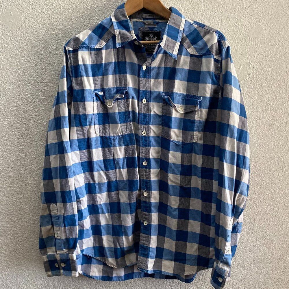 Express Fitted Blue Button Down Shirt XL Plaid Work Casual Preppy